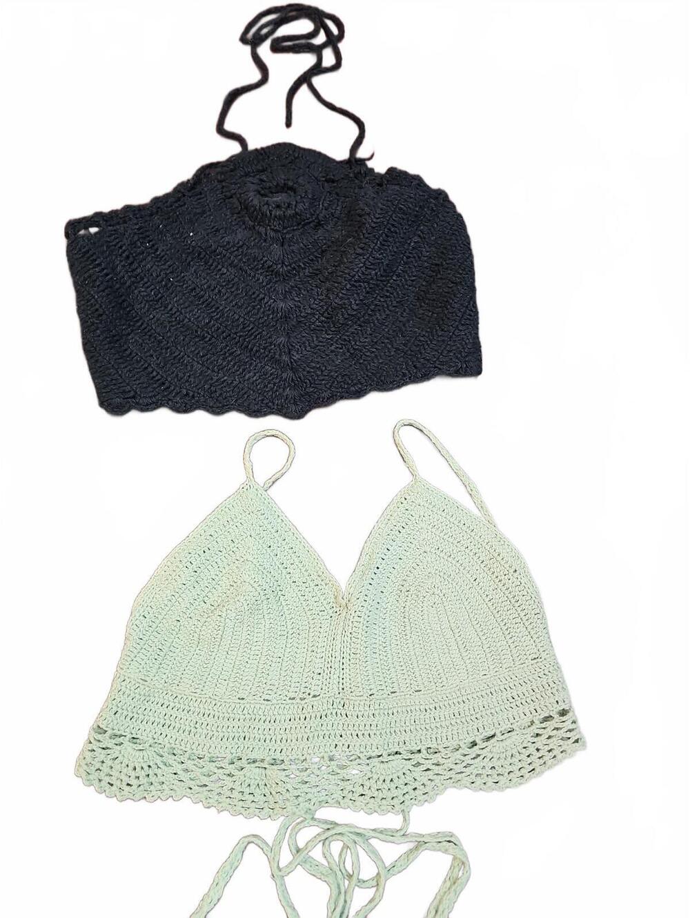 Halter Top Crochet Boho Festival Black small And Green Medium Set Of 2